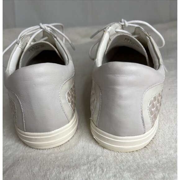 Geox Respira Womens Lace-Up Sneakers Size 10 White & Beige Leather & Woven - Picture 4 of 7